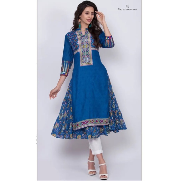 Ink Blue Cotton A Line Kurta - Picture 1 of 5